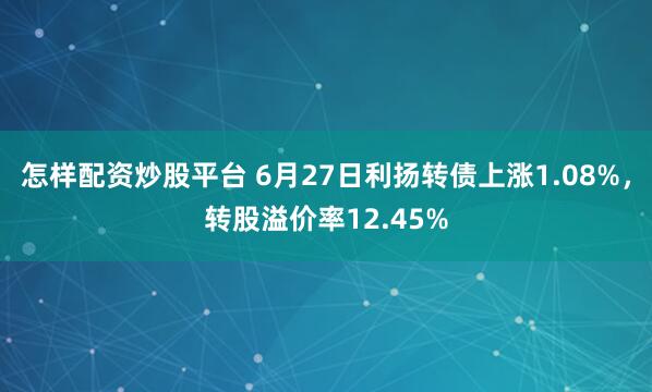 怎样配资炒股平台 6月27日利扬转债上涨1.08%，转股溢价率12.45%